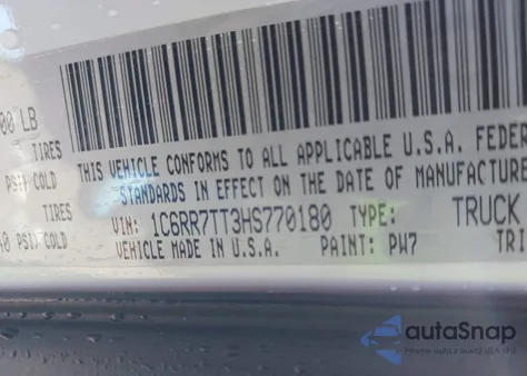 2017 Ram 1500 Slt 4X4 6'4 Box из США, поврежденный, VIN 1C6RR7TT3HS770180